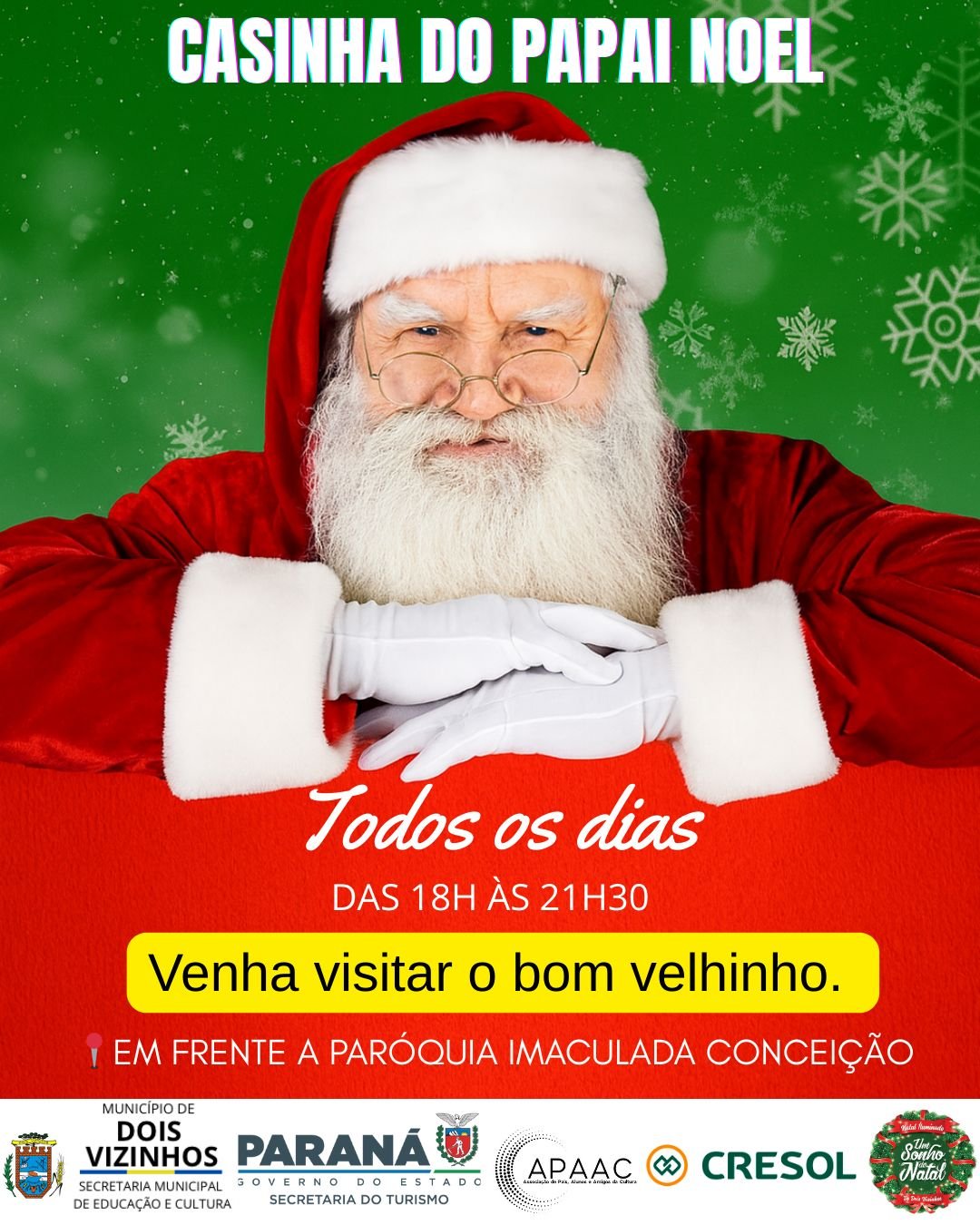 CASINHA DO PAPAI NOEL ENCANTA FAMÍLIAS EM DOIS VIZINHOS