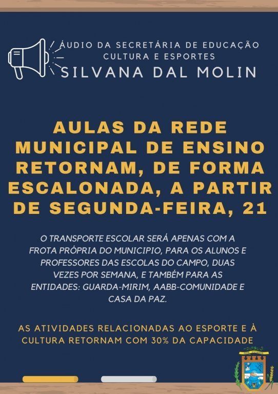 Aulas da Rede Municipal de Ensino Retornam de Forma Escalonada a Partir de Segunda-feira 21